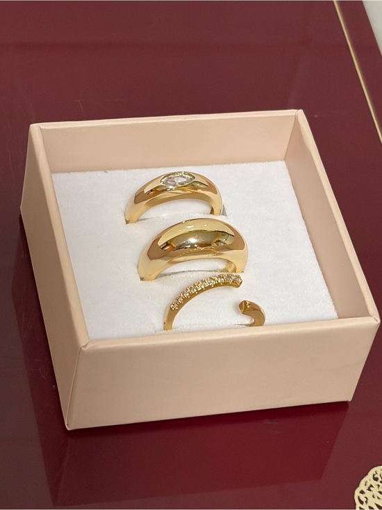 XIO Jewelry - Three Golden Women’s Dome & Adjustable Rings one with Marquise Accent